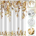 Eucalyptus Shower Curtain, Brown Watercolor Leaves with Floral Botanical Bathroom Decor, Waterproof Fabric Bath Curtain Set with Hooks, 72x84 Inches