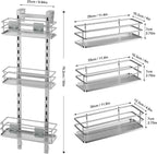 Orimade Adjustable Hanging Over the Shower Door Caddy with Hooks, Bathroom Organizer Shelf Storage Rack,No Drilling Rustproof Basket for Inside Shower, Sliver 3 Tier