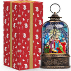 Christmas Snow Globe Swirling Glittering Nativity Scene with Music, USB Lined/Battery Operated Lighted Water Lantern for Christmas Festival Decoration Gifts