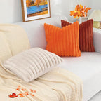 decorUhome Faux Fur Fall Throw Pillow Covers 26x26 Set of 2, Decorative Soft Plush Striped Neutral Couch Euro Pillow Covers with Velvet Back for Sofa, Bed, Living Room Home Decor, Rust