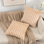 ZLINA Set of 2 Apricot Faux Fur Decorative Throw Pillow Covers Fluffy Striped Pillowcase Cushion Covers 20 x 20 Inch Decor Sofa Couch Bedroom
