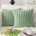 MOSAYT Spring Faux Fur Throw Pillow Covers 18x18, Set of 2, Plush Velvet Soft Pillow Case,Fluffy Striped Decorative Couch Pillow Covers for Sofa, Bedroom, Living Room(Sage Green)