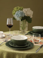 Famiware Garden Plates and Bowls Set, 12-Piece Dishes Set for 4, Scratch Resistant Kitchen Dishes Dinnerware Set - Microwave and Dishwasher Safe, Reactive Glaze and Embossed Stoneware, Dark Green