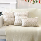 OTOSTAR Set of 2 Xmas Soft Plush Short Wool Velvet Decorative Throw Pillow Covers Square Luxury Style Cushion Case Pillow Shell for Sofa Bedroom Christmas Tree and Elk Cream Beige, 14x14 Inch