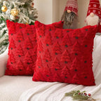 MIULEE Christmas Tree Decorative Pillow Covers Faux Fur Wool Throw Pillows Soft Plush Cushion Covers Set of 2 Xmas Home Decor Winter Holiday for Sofa Couch Livingroom Bed 18x18 Inch Red
