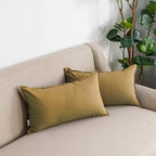 Jeanerlor Natural Cotton Linen Green Decorative 12"x20" Throw Pillow Case Cushion Cover with Twin Needles Stitch on Edge for Lumbar, (30 x 50cm), 2 Pcs, Earth Yellow