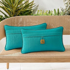 Outdoor Decorative Pillows with Coconut Button Pack of 4, 20" x 12" Outdoor Pillow Set for Couch Bed Throw Patio Sofa, Peacock Blue