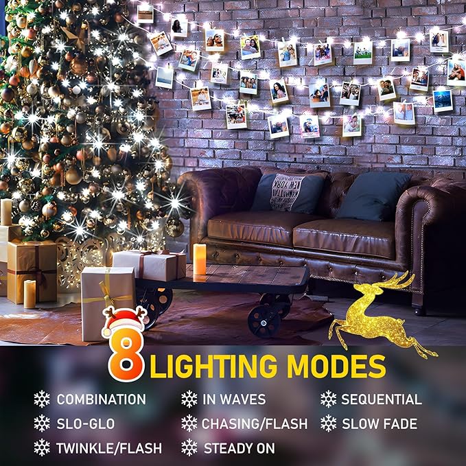 KNONEW Christmas String Lights Indoor Plug in,50FT 150LED Outdoor Waterproof Fairy Lights,8 Lighting Modes,Timer Memory Function for Bedroom Patio Balcony Party (Cool White)