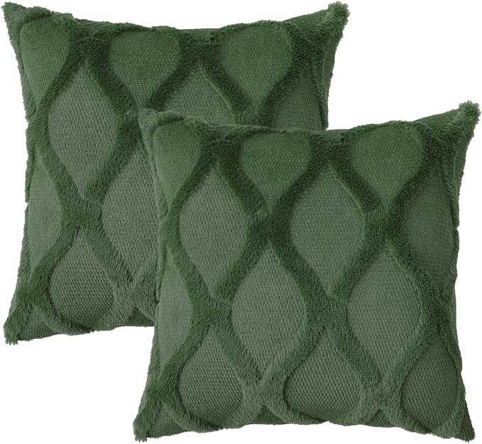 decorUhome Christmas Throw Pillow Covers 20x20 Inch Set of 2, Soft Plush Faux Fur Wool Forest Elf Couch Pillow Covers, Decorative Neutral Pillow Cases for Bed Sofa Living Room Home Decor