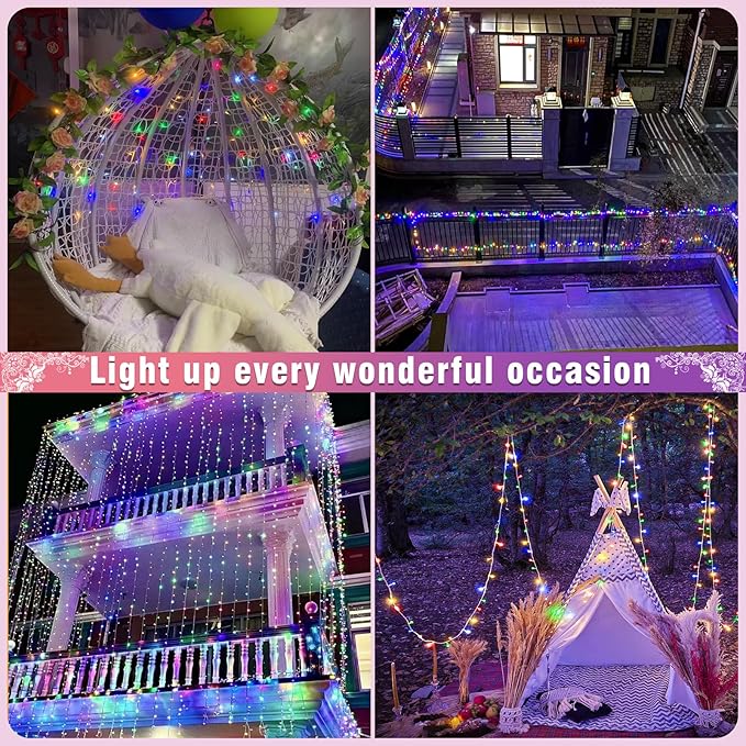 66FT 200 LED Christmas Lights Outdoor, Plug in Christmas String Lights Indoor, Waterproof & 8 Modes & Timer Function, Connectable Fairy Twinkle Light for Bedroom Classroom Wedding Decor, Multicolor