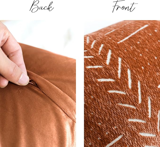 BlissBlush Fall Brick Red Decorative Throw Pillow Covers 18X18, Set of 2, Boho Farmhouse Cushion Cover, Cozy Soft Accent Pillowcase for Couch Sofa Bed Living Room Home Décor