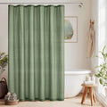 KGORGE Linen Fabric Shower Curtain-Button Hole Semi Sheer Lightweight Waterproof Thick Cloth Neutral Shower Curtains for Bathtub Bathroom, Forest Green, 72 x 72 inches Long, 12 Hooks Included, 1 Panel