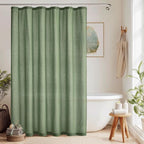 KGORGE Linen Fabric Shower Curtain-Button Hole Semi Sheer Lightweight Waterproof Thick Cloth Neutral Shower Curtains for Bathtub Bathroom, Forest Green, 72 x 72 inches Long, 12 Hooks Included, 1 Panel