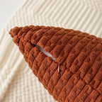 Kevin Textile Fall Throw Pillow Covers Soft Corduroy Decorative Set of 2 Boho Striped Pillow Covers Pillowcases Farmhouse Home Decor for Couch Bed Sofa Living Room 24x24 Inch Rust Brown