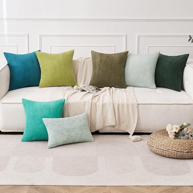 MIULEE Pack of 2 Corduroy Pillow Covers 12 x 20 Inch Lumbar Throw Pillow Covers Army Green Pillowcases for Spring Sofa Bedroom Couch