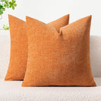 MIULEE Fall Pack of 2 Orange Throw Pillow Covers 16x16 Inch Soft Chenille Pillow Covers for Sofa Living Room Couch Solid Dyed Cases