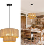 18 Inch Large Rattan Woven Pendant Light, Boho Farmhouse Hanging Chandelier Lamp Fixture, Natural Wicker Jute Lighting for Dining Room, Kitchen Island, Living Room, Table, Entryway, Foyer