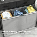 Laundry Hamper Laundry Basket with 3 Section Pull-Out Rolling Bags, Laundry Sorter for Organization and Storage with 2 Pull-Out Drawers for Laundry Room, Bathroom, Bedroom Use (Black)