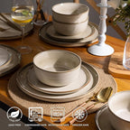 GBHOME 32 Pieces Double Bowls Ceramic Dinnerware Sets for 8, Stoneware Plates and Bowls Set with Reactive Glaze, Scratch Resistant Stoneware Dishes Set, Dishwasher & Microwave Safe