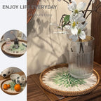 11.8 inch Round Rattan Serving Tray with Mother of Pearl Inlay Wicker Platter Coffee Tray for Coffee Table Decor Coastal Boho Kitchen Storage Display Decorative Basket Food Tray Handmade Wall Decor