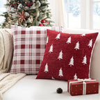 MIULEE Christmas Decorative Chenille Throw Pillow Covers, 18x18 Inch, Red White Tree, Set of 2 Cute Trees with Plaid Patterns Pillows for Sofa Couch Bedroom Chair Xmas Home Decor