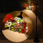 Tiffany Floor Lamp Stained Glass Purple Grape Style Arched Reading Light Gooseneck Adjustable Corner Standing Lamp 12X16X66 Inch for Bedroom Living Room Home Office