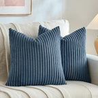 Fancy Homi Set of 2 Dusty Blue Boho Decorative Throw Pillow Covers 18x18 Inch for Couch Bed Sofa, Aesthetic Modern Farmhouse Room Decor, Soft Fuzzy Fluffy Cozy Corduroy Textured Cushion Case 45x45cm