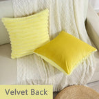 FUTEI Yellow Striped Decorative Throw Pillow Covers 24x24 Inch Set of 2,Square Winter Decorations Couch Euro Pillow Case,Soft Cozy Faux Rabbit Fur & Velvet Back,Modern Home Decor for Bed