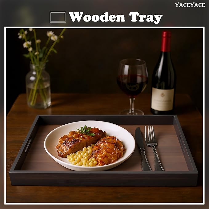 Wood Serving Tray, 13"x8.7"x1.5" Small Food Tray for Party, Dining, Home Decor, Bed, Bathroom, Living Room, Drink, Coffe Table
