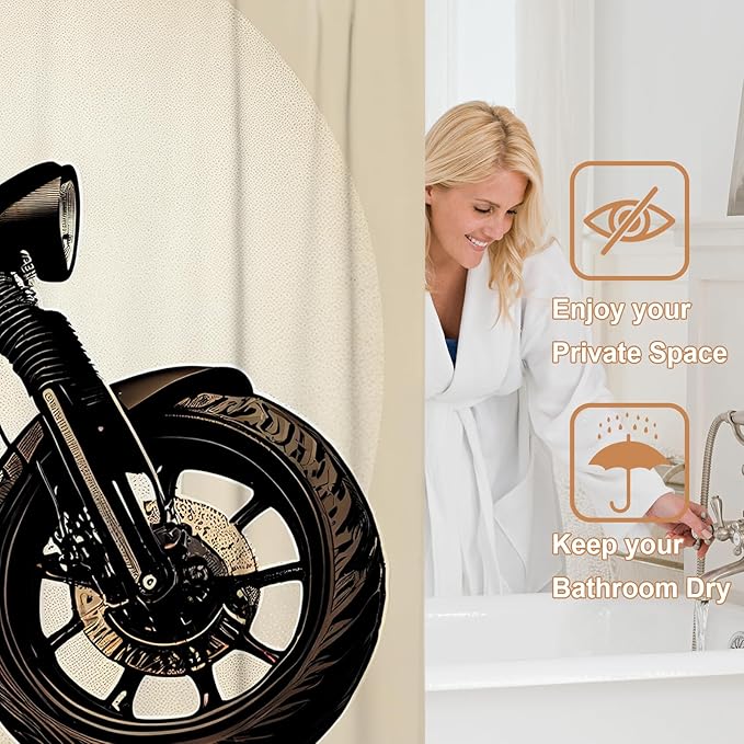 Cool Bathroom Bathtubs Fabric Shower Curtain Wonderful Vintage Motorcycle Theme Shower Curtain Set with 12 Hooks 72x84 inch Polyester Machine Washable, Black and White