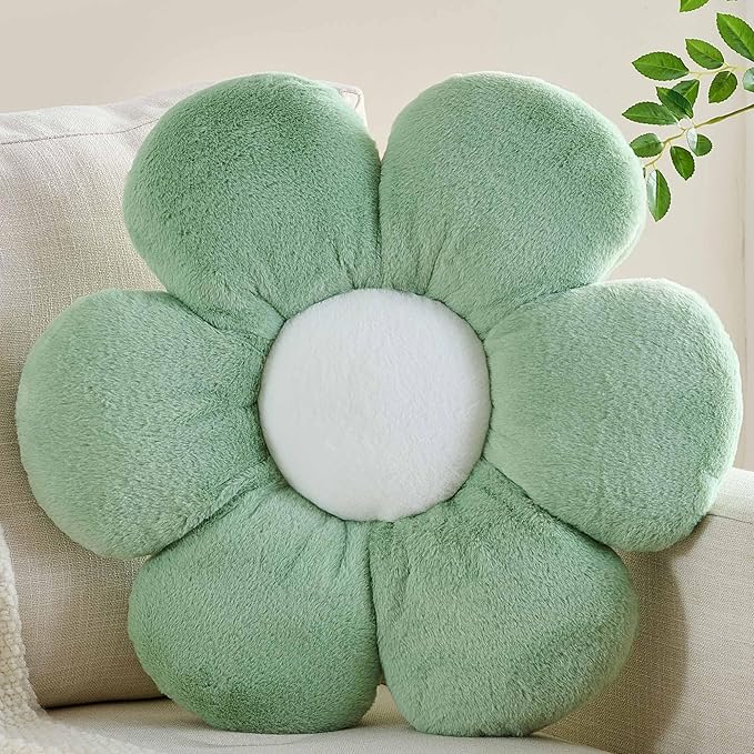 Green Flower Pillow 19.68 inch Flower Shaped Throw Pillows Daisy Plush Pillow Floor Pillows Seat Cushion Cute Aesthetic Decorative Throw Pillows for Bed Home Sofa Chair Couch Decor