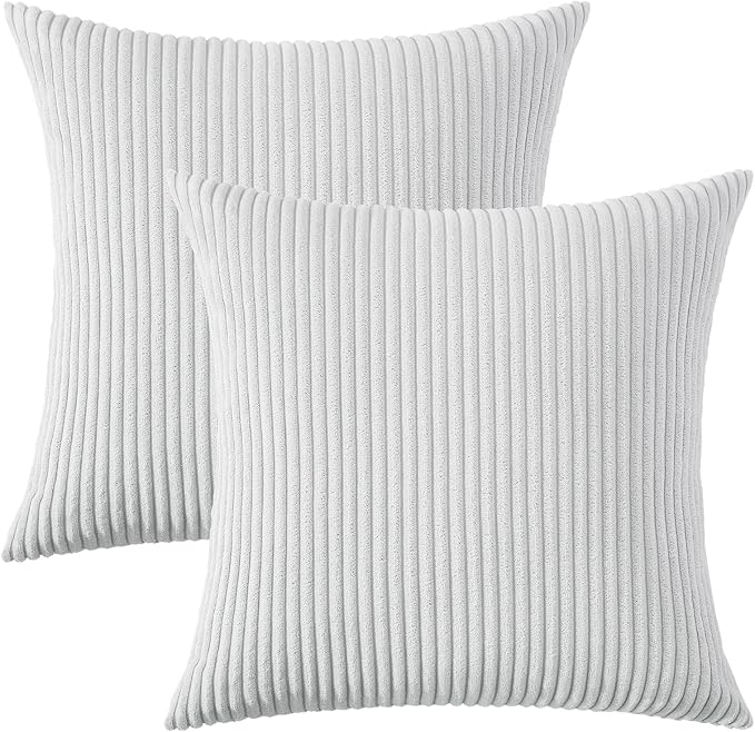 Mecatny Corduroy Decorative Throw Pillow Covers 16x16 Set of 2 for Sofa Living Room, Soft Neutral Boho Couch Pillow Covers for Home Decor, Grey