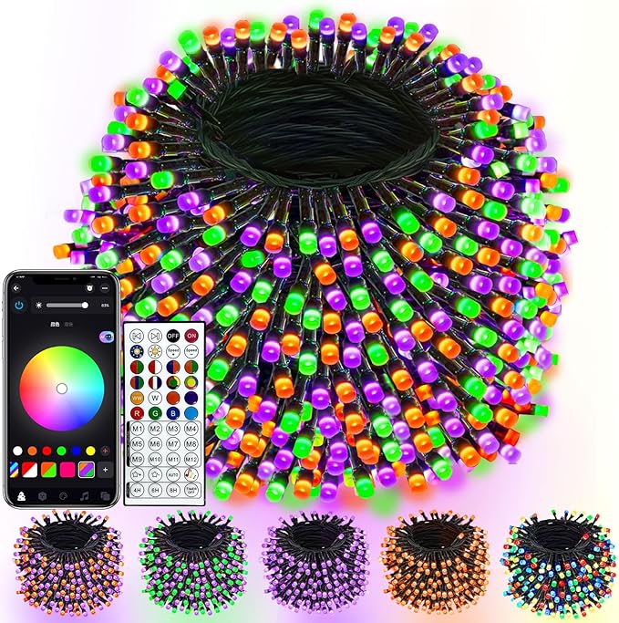 500LED Smart Color Changing Halloween Lights App Controlled, 175FT Waterproof RGB Music Sync Xmas String Light Multiple Modes, Christmas Lights with Remote & Timer Indoor Outdoor Halloween Decorations