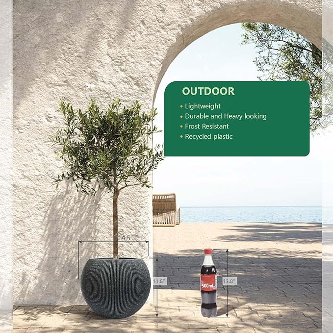 11.8 H x 14.5" Dia (8.9" Pot Opening) Plastic Round Black Planters for Outdoor Plants, Resin Flower Pot for Indoor and Outdoor Plants, Plant Pot with Drainage Holes and Plug for Home Patio Garden