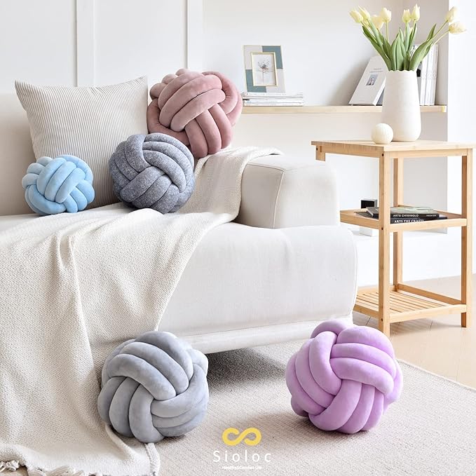 Sioloc Soft Knot Ball Pillows,Round Throw Pillow Cushion Home Decoration Plush Pillow,Throw Knotted Pillow Handmade Round Plush Pillow（7.8inches,Lilac）