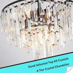 Black Crystal Chandelier Modern Round Dining Room Chandelier 4-Tier 6 Lights Dimmable Top K9 Luxury Ceiling Hanging Pendant Light Fixture for Dining Room Living Room Bedroom Foyer 18"
