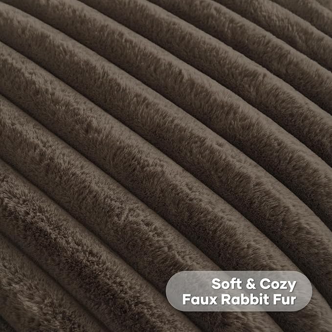 FUTEI Dark Coffee Striped Decorative Throw Pillow Covers 24x24 Inch Set of 2,Square Winter Decorations Couch Pillow Case,Soft Cozy Faux Rabbit Fur & Velvet Back,Modern Home Decor for Bed