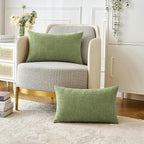 MIULEE Pack of 2 Couch Throw Pillow Covers 14x24 Inch Spring Soft Sage Green Chenille Pillow Covers for Sofa Living Room Solid Dyed Pillow Cases