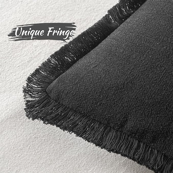 MIULEE Decorative Throw Pillow Covers Neutral Linen Fringe Throw Pillows Euro Shams Set of 2 Black Boho Farmhouse Cushion Covers for Couch Sofa Bed Living Room Spring Home Decor 22x22 Inch