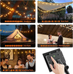 Kawaya Solar Powered String Lights for Outside, Outdoor IP65 Waterproof LED Patio Light with USB-Charging, Shatterproof Edison Hanging Lights for Bistro Yard Cafe Porch Camping (Solar-Power 100FT)