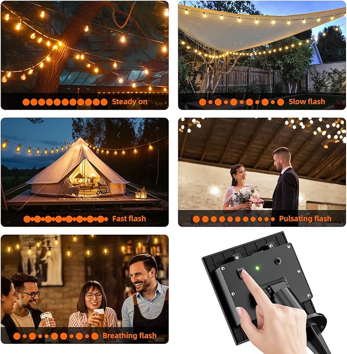 Kawaya Solar Powered String Lights for Outside, Outdoor IP65 Waterproof LED Patio Light with USB-Charging, Shatterproof Edison Hanging Lights for Bistro Yard Cafe Porch Camping (Solar-Power 100FT)