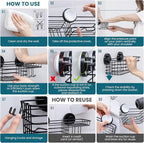 TAILI Shower Caddy Suction Cup, 3 Pack Shelves for Inside with Hooks & Soap holder Toothbrush Cups, Removable Bathroom Organizer, Rustproof Black Holder Storage-Black
