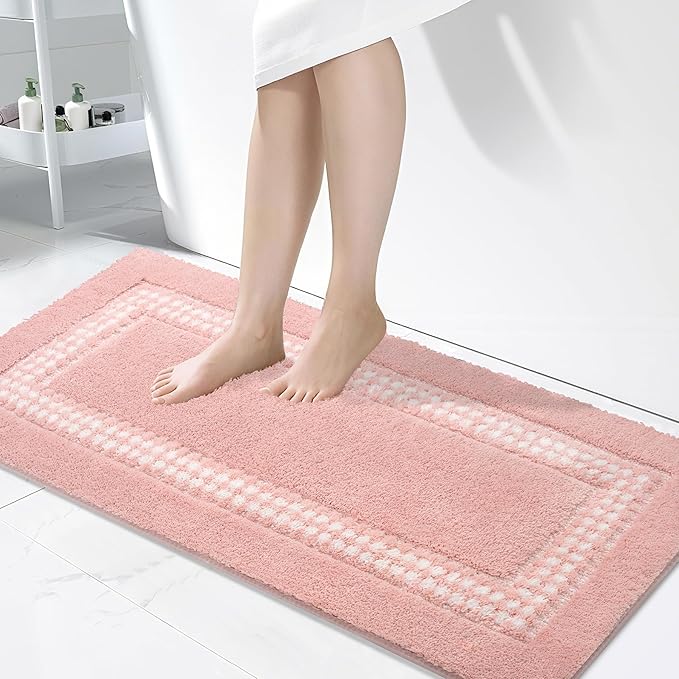 Pink Bathroom Rugs 24x47, Non Slip Washable Bath Mats,Super Soft Microfiber Bathroom Runner, Plush Fluffy Absorbent Bath Rugs for Sink Tub Basin Shower Floor
