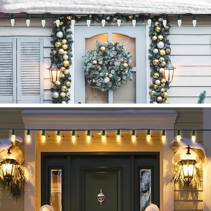 Brightever C3 Battery Operated Christmas Lights, 35FT 100LED Battery Powered Outdoor Christmas Lights with Timer & 8 Lighting Modes, Fairy Lighting for Garden House Tree Decoration, Warm White, 1-Pack