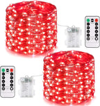 JMEXSUSS 2 Pack Red Fairy Lights Battery Operated, Total 400 LED 132ft Halloween Lights with Remote, 8 Modes Twinkle String Lights for Bedroom Wreath Tree Xmas Valentine Halloween Decorations