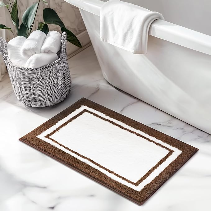 GRANNY SAYS Microfiber Bathroom Rugs Non Slip Washable, Water Absorbent Bath Mats for Tub, Soft Bath Mats for Bathroom Floor & Shower, Bath Rug, 16" x 24", Brown Bath Rugs
