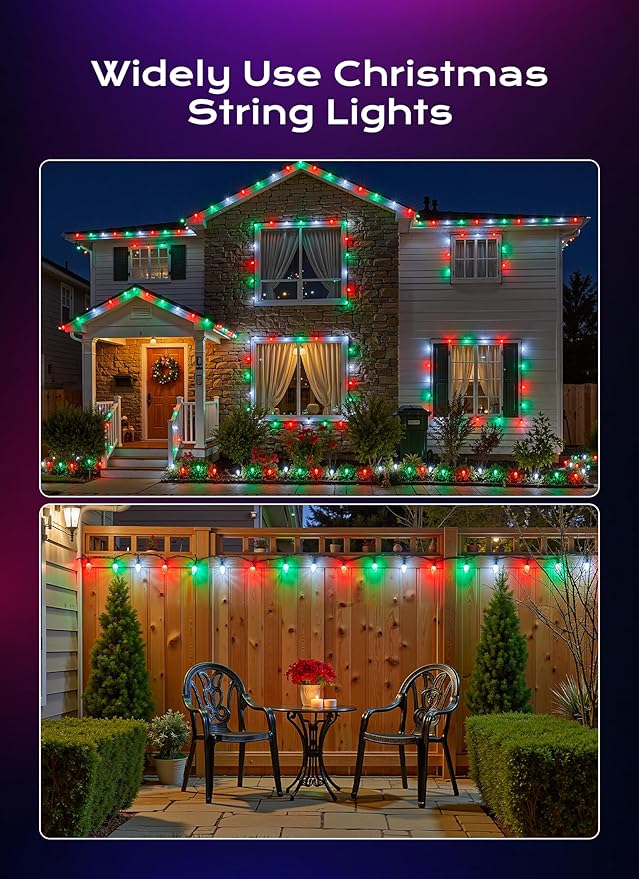 Minetom C9 Christmas Lights Outdoor, 100 FT 150 LED Connectable C9 String Lights with 8 Modes and Timer Xmas Tree Patio Garden Yard Holiday Party Indoor Outdoor Decoration, Red, Green and White
