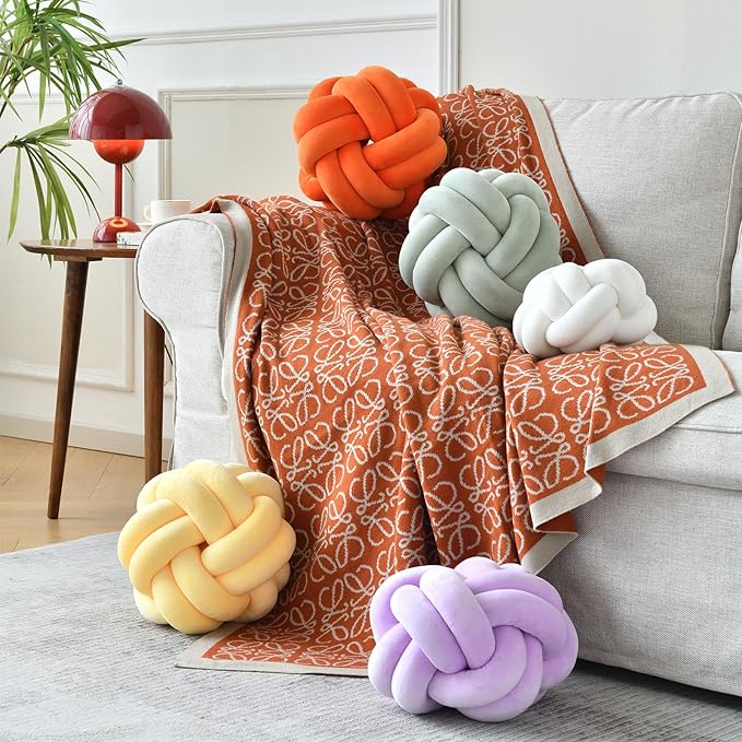 Knot Ball Pillow, Round Decorative Throw Pillows Cushion, 8 Inch Goose Yellow Soft Plush Knotted Pillows Pillow, Modern Home Throw Knot Decorative Cushion