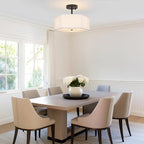 Modern Ceiling Light with White Fabric Shade 3-Light Black Semi Mount Flush Fixture for Bedroom Dining Room Kitchen and Hallway