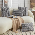 Neelvin Grey Faux Fur Cozy Soft Plaid Decorative Throw Pillow Covers 22x22 inch Set of 2,Velvet Pillowcase Cushion Case for Sofa Couch